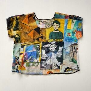 URU Shell Printed Silk Artist Top Sz 2 Colorful Paintings Picasso Matisse